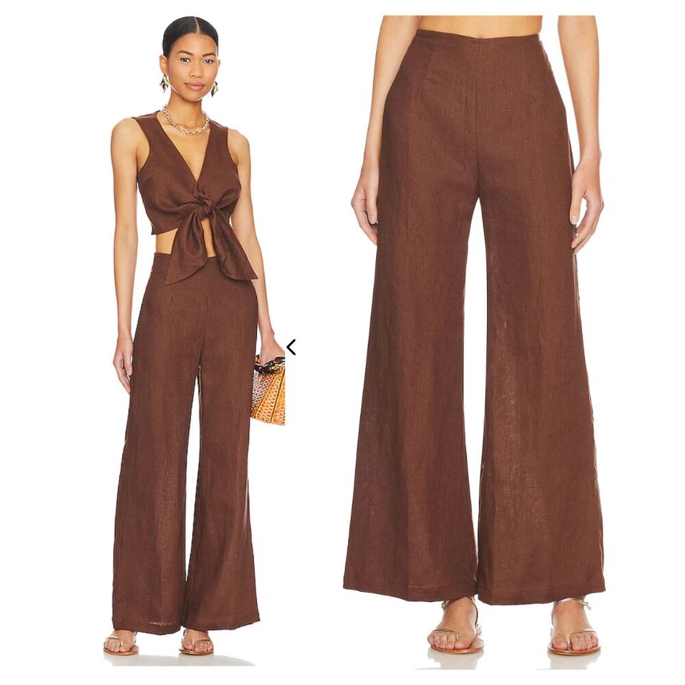 NWT Faithfull the Brand Ottavio Brown Chocolate Linen Wide Leg Pants Size 4